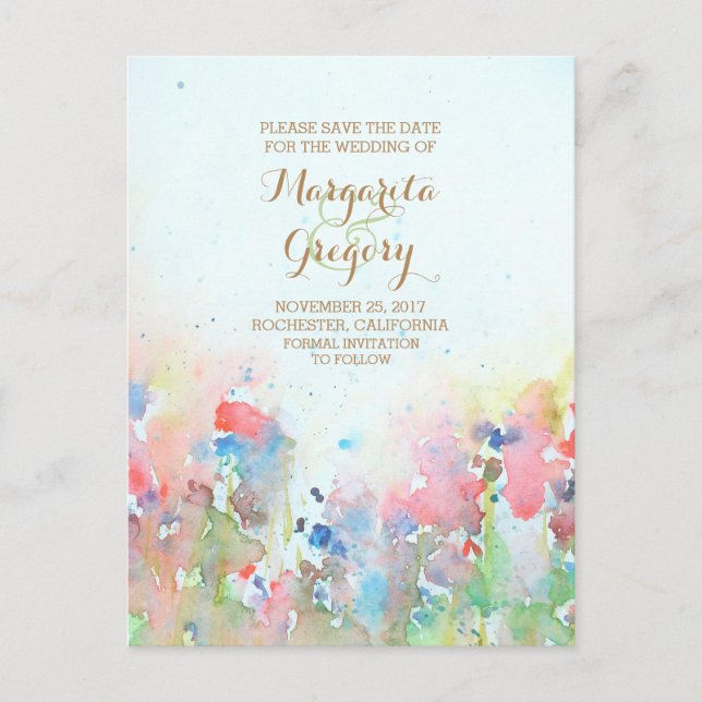 aquarelle pré enregistrer la date cartes postales (Devant)