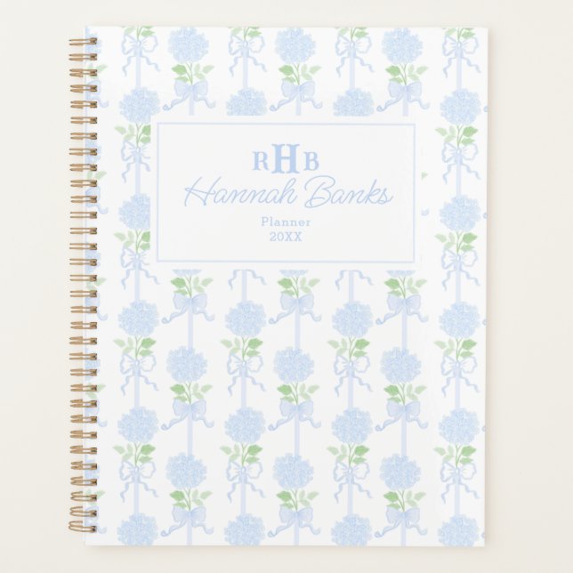 Aquarelle Preppy Monogramme Hydrangea Bows (Devant)