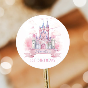 Aquarelle Princess Castle Sticker d'anniversaire