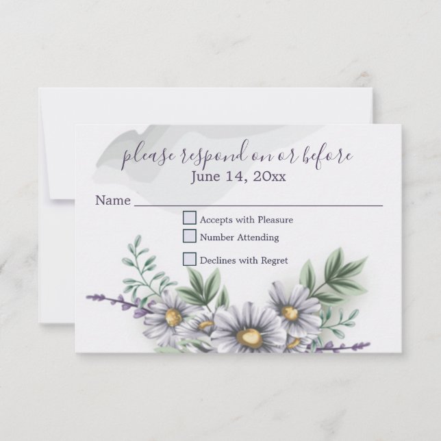 Aquarelle Purple Daisy Wedding RSVP (Devant)