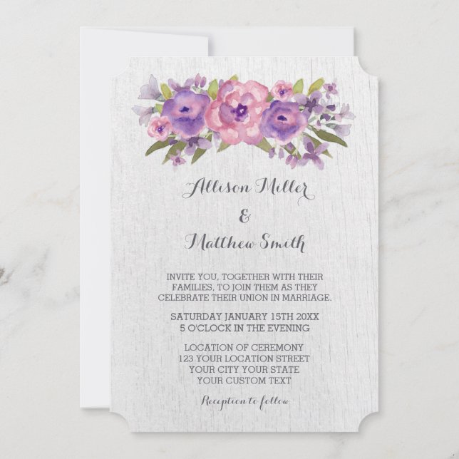 Aquarelle Purple Floral Invitations de mariage (Dos)