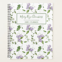 Aquarelle Purple Sweet Pea Flowers Planner