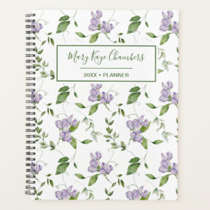 Aquarelle Purple Sweet Pea Flowers Planner