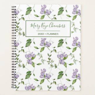Aquarelle Purple Sweet Pea Flowers Planner