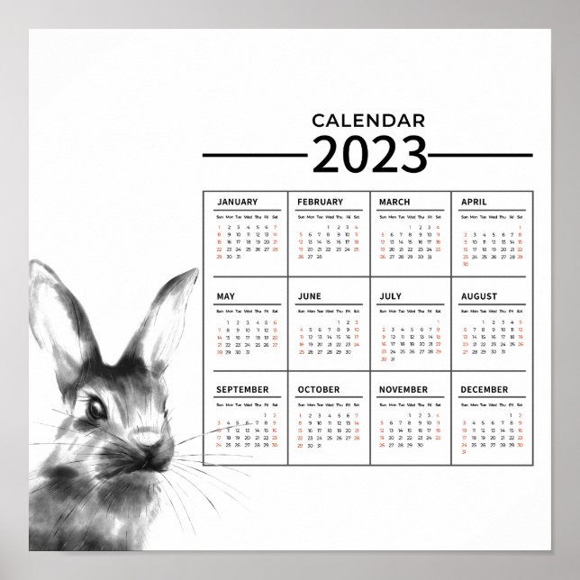 Aquarelle Rabbit Année Calendrier Poster 2023 (Devant)