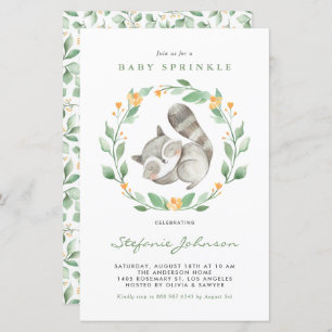 Aquarelle Raccoon Vert Baby Sprinkle Invitation