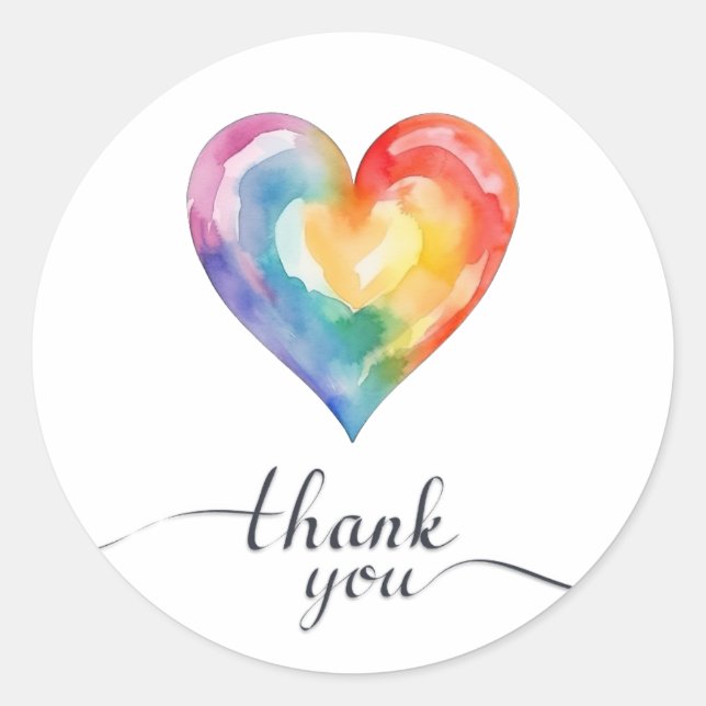 Aquarelle Rainbow Heart Merci sticker (Devant)