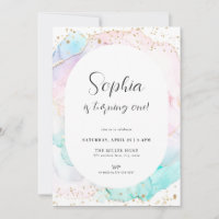Aquarelle Rainbow Pastel Gold Invitation d'anniver