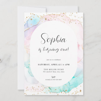 Aquarelle Rainbow Pastel Gold Invitation d'anniver