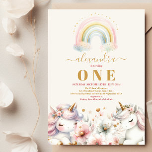 Aquarelle Rainbow Unicorn Anniversaire Invitation 