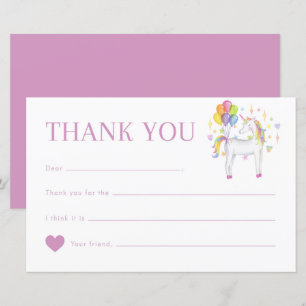 Aquarelle Rainbow Unicorn Carte de remerciements d