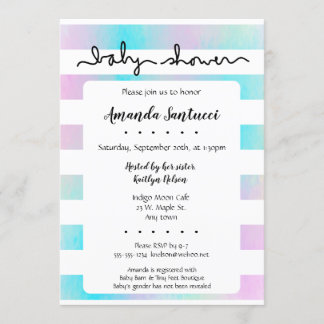 Aquarelle rayures Baby shower neutre Invitation