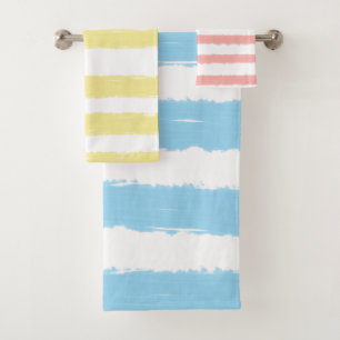 Aquarelle rayures rose jaune bleu blanc