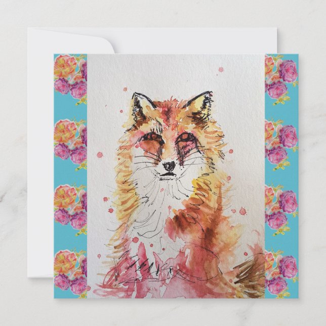 Aquarelle Red Fox jolie Bois d'art animal (Devant)