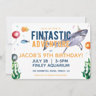 Aquarelle Requin Invitation d'anniversaire
