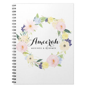 Aquarelle Ressort Floral Wreath Carnet personnalis
