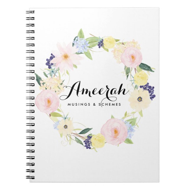 Aquarelle Ressort Floral Wreath Carnet personnalis (Devant)
