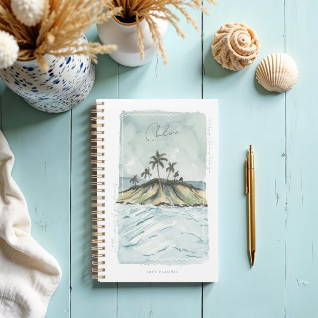Aquarelle rétro Palmiers tropicaux Personnalisés (Retro Watercolor Tropical Palm Trees Personalized Planner)