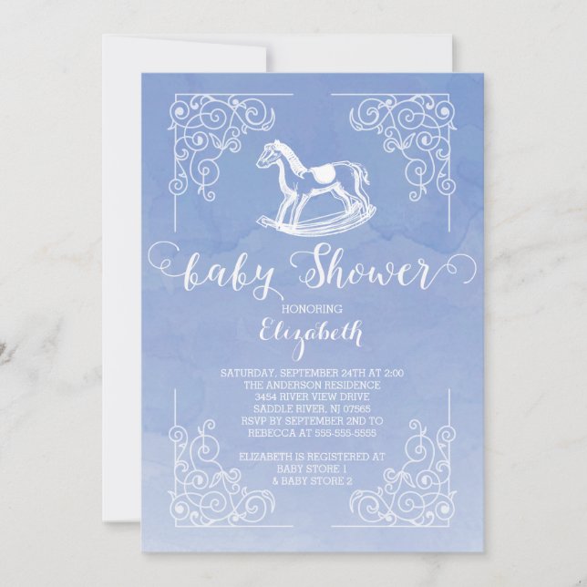Aquarelle Rocse Baby shower Cheval Invitation (Devant)