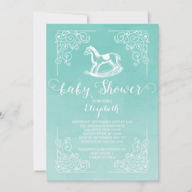 Aquarelle Rocse Baby shower Cheval Invitation (Devant)