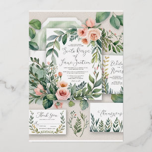 Aquarelle romantique Faire-part de mariage florale