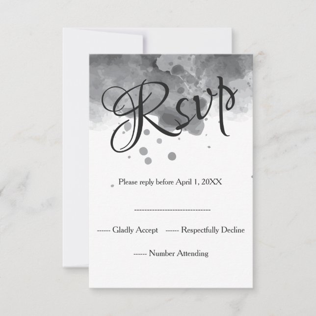 Aquarelle Romantique mariage noir RSVP (Devant)