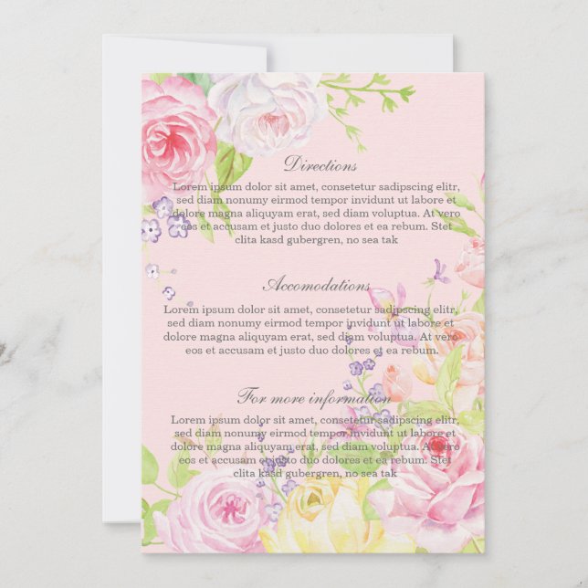 Aquarelle romantique rose Roses Faire-part de mari (Devant)