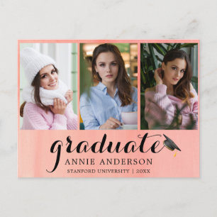 Aquarelle rose 3 Photo Graduation Invitation
