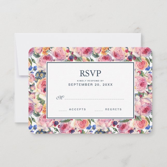 Aquarelle | Rose anglais - Mariage RSVP (Devant)