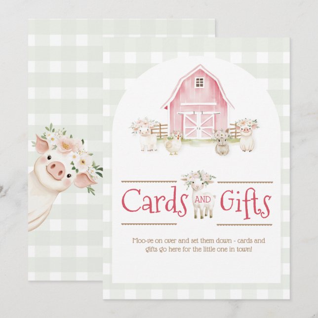 Aquarelle Rose Animaux de ferme Baby shower Signal (Devant / Derrière)