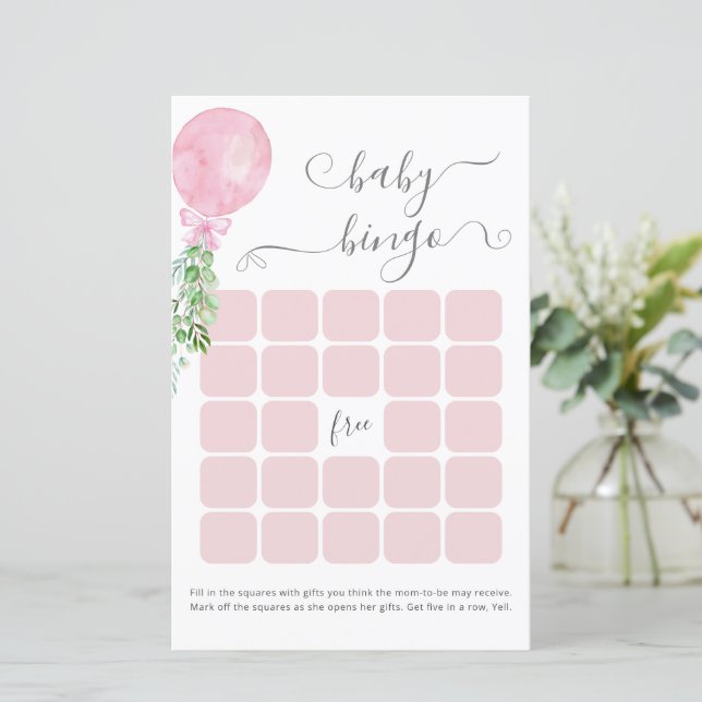 Aquarelle rose Baby shower Bingo Jeu (Debout devant)