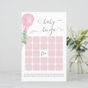 Aquarelle rose Baby shower Bingo Jeu