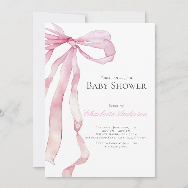 Aquarelle rose bébé fille douche Invitation (Devant)