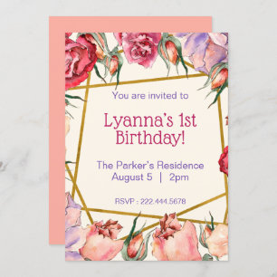 Aquarelle rose beige Rose Invitation d'anniversair