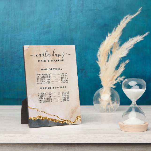 Aquarelle Rose Black Gold Salon Prix Menu Plaque (Côté)