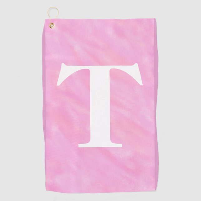 Aquarelle rose blanc Monogramme serviette de golf (Devant)