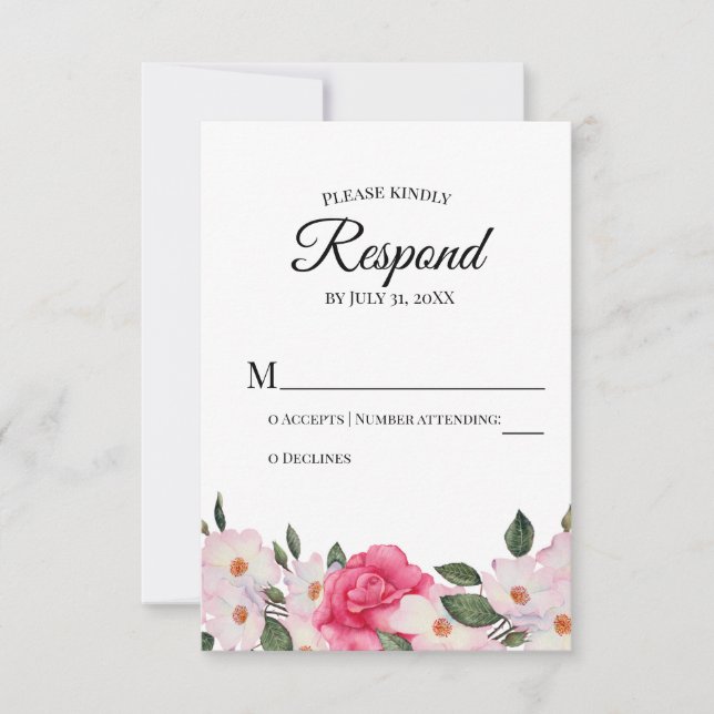 Aquarelle rose blanche rose roses mariage RSVP rép (Devant)