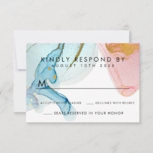 Aquarelle rose bleu or mariage carte RSVP