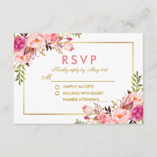 Aquarelle rose Blush Floral or Mariage RSVP