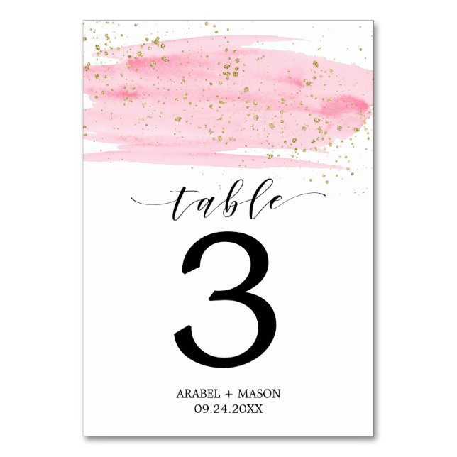Aquarelle rose Blush & Or Mariage Numéro de table (Par défaut)
