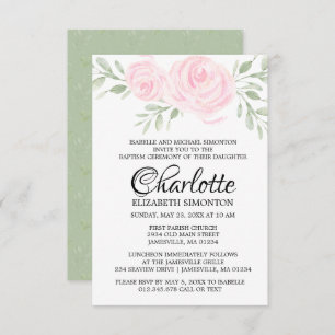 Aquarelle rose Blush Roses Baptême Invitation