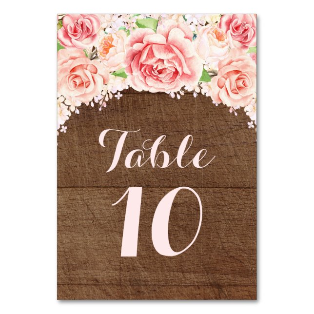 Aquarelle rose Brown Bois Numéro de table Cartes (Par défaut)