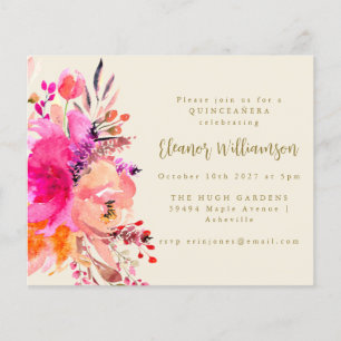 Aquarelle rose budget Floral QUINCEAÑERA Invitatio