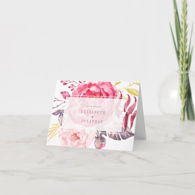 Aquarelle rose Carte de remerciements Bouquet angl (Devant)