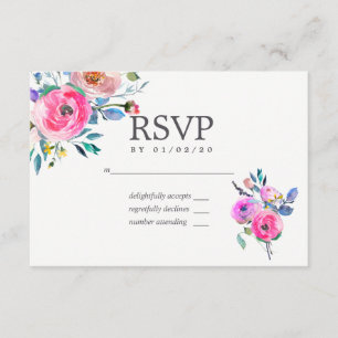 Aquarelle rose chaud Mariage floral RSVP