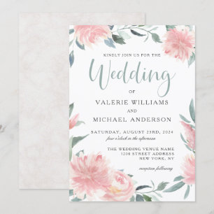 Aquarelle rose ciré Faire-part de mariage florale