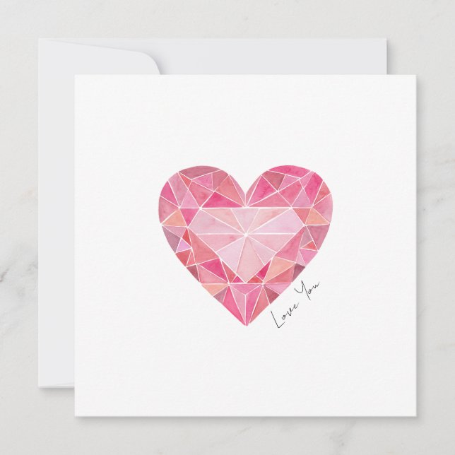Aquarelle rose Coeur Gem Love You Note (Devant)