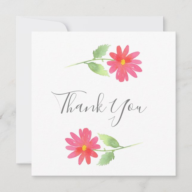 Aquarelle rose corail Carte de remerciements margu (Devant)