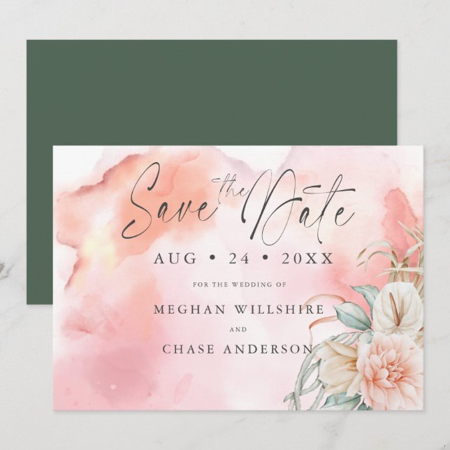 Aquarelle Rose de corail Floral (Devant / Derrière)