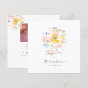Aquarelle Rose de Jardin Faire-part de Baptême
